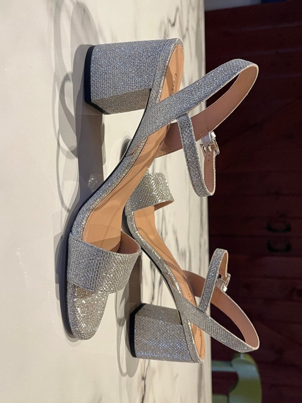 Cole Haan Josie Silver Glitter Block Heel Sandals - Size 7 1/2 - Picture 13 of 13
